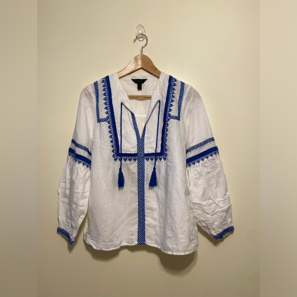 J. Crew White Linen Blend Blouse. Size 2